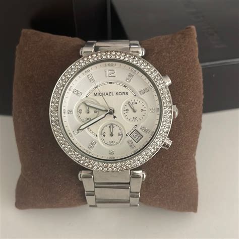 michael kors silver chronograph watch|michael kors oversized boyfriend watch.